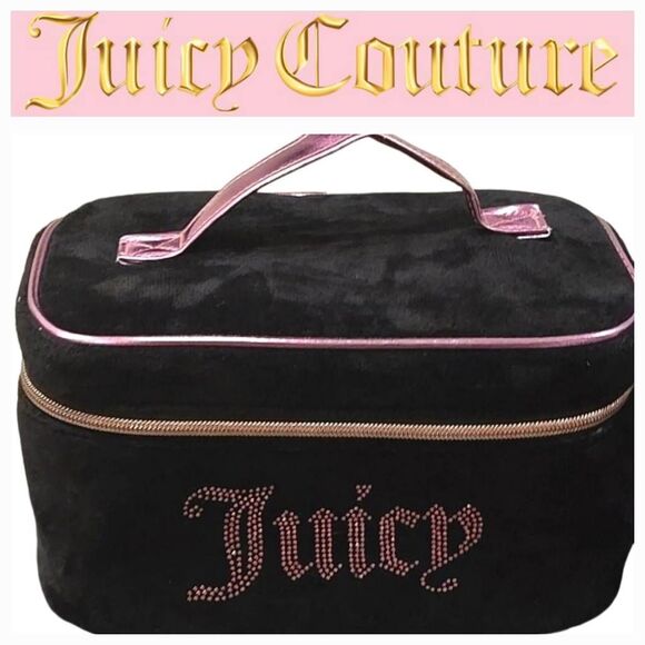 Juicy Couture Pink Rhinestone Logo Veliur Cosmetic Case - Picture 1 of 9